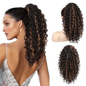 NWT Brown Claw Clip Ponytail |Curly Brown Hair Extension with Highlights‎ | 18”
